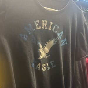 American Eagle Outfitters Black Tee with Blue and White Eagle